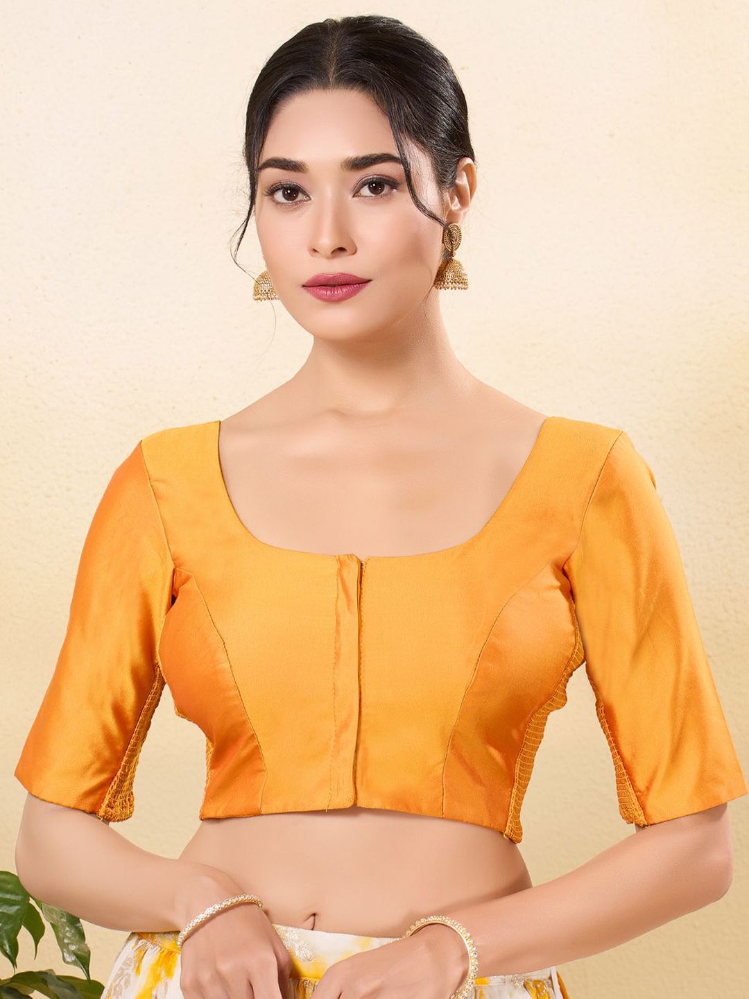 

VAMAS - THE DESIGNER BLOUSES Women Round Neck Padded Saree Blouse, Mustard