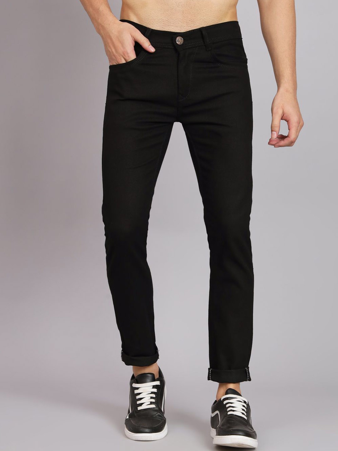 

COMFITS Men Classic Slash Knee Stretchable Jeans, Black