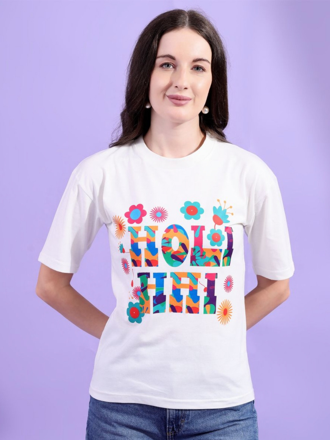 

ANJIR Women Typography Printed T-shirt, White