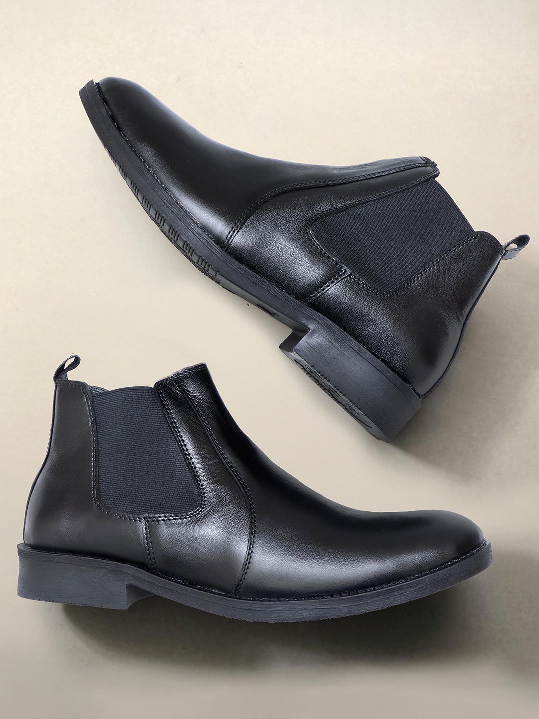 

ARAMISH Men Leather Chelsea Boots, Black