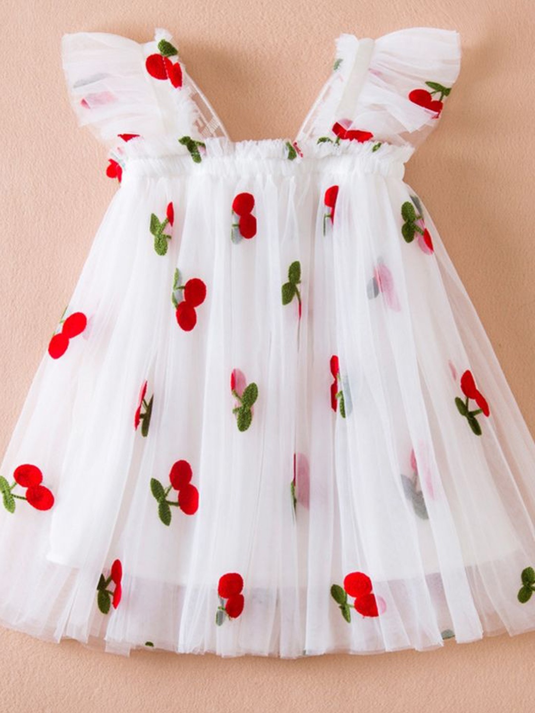 

LULU & SKY Floral Flutter Sleeve Fit & Flare Dress, White