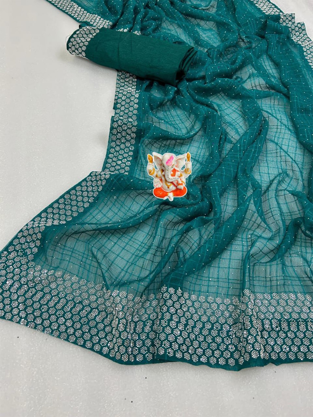 

PAYAL CREATION Embellished Embroidered Pure Georgette Saree, Blue