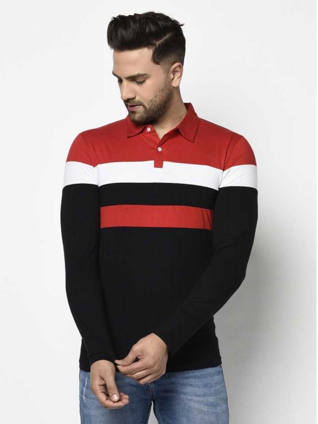 

Unicus Apparel Men Striped Polo Collar Pockets T-shirt, Multi