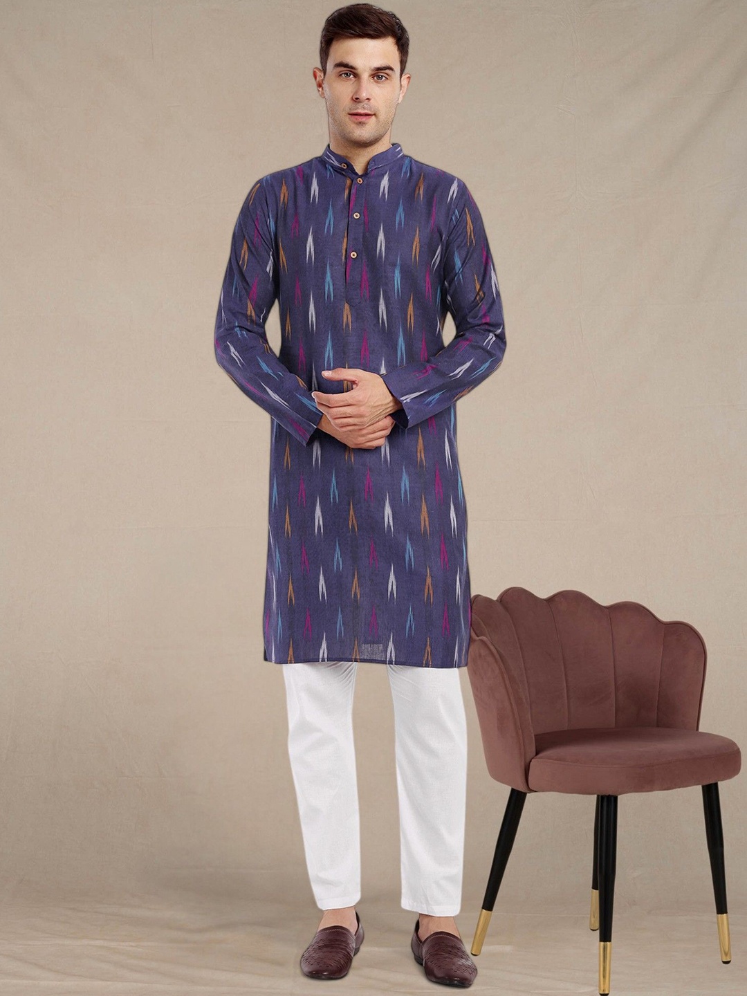 

SKAVIJ Men Regular Pure Cotton Kurta with Pyjamas, Blue