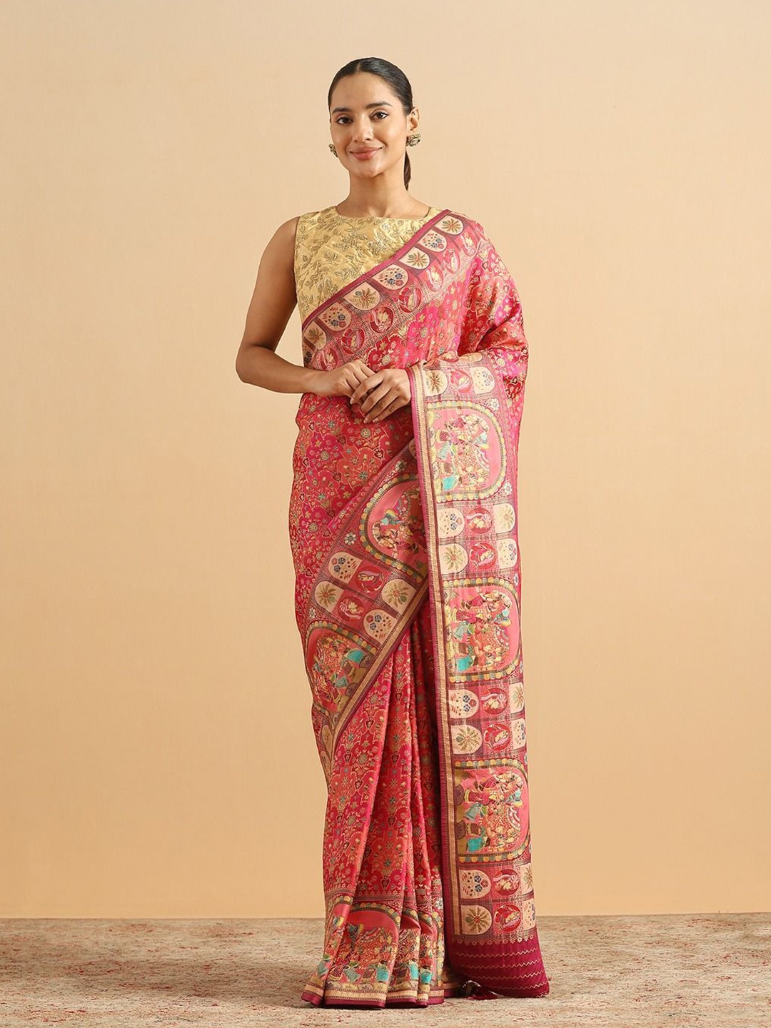 

Twamev Woven Design Zari Art Silk Saree, Pink