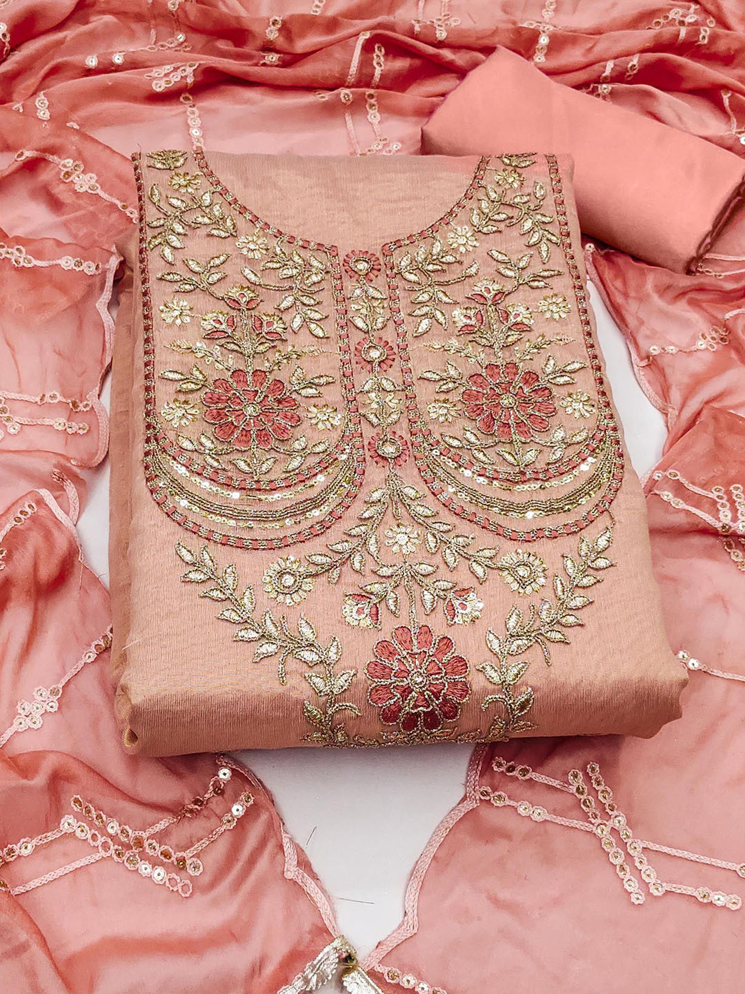 

SHADOW & SAINING Embroidered Organza Semi-Stitched Dress Material, Pink