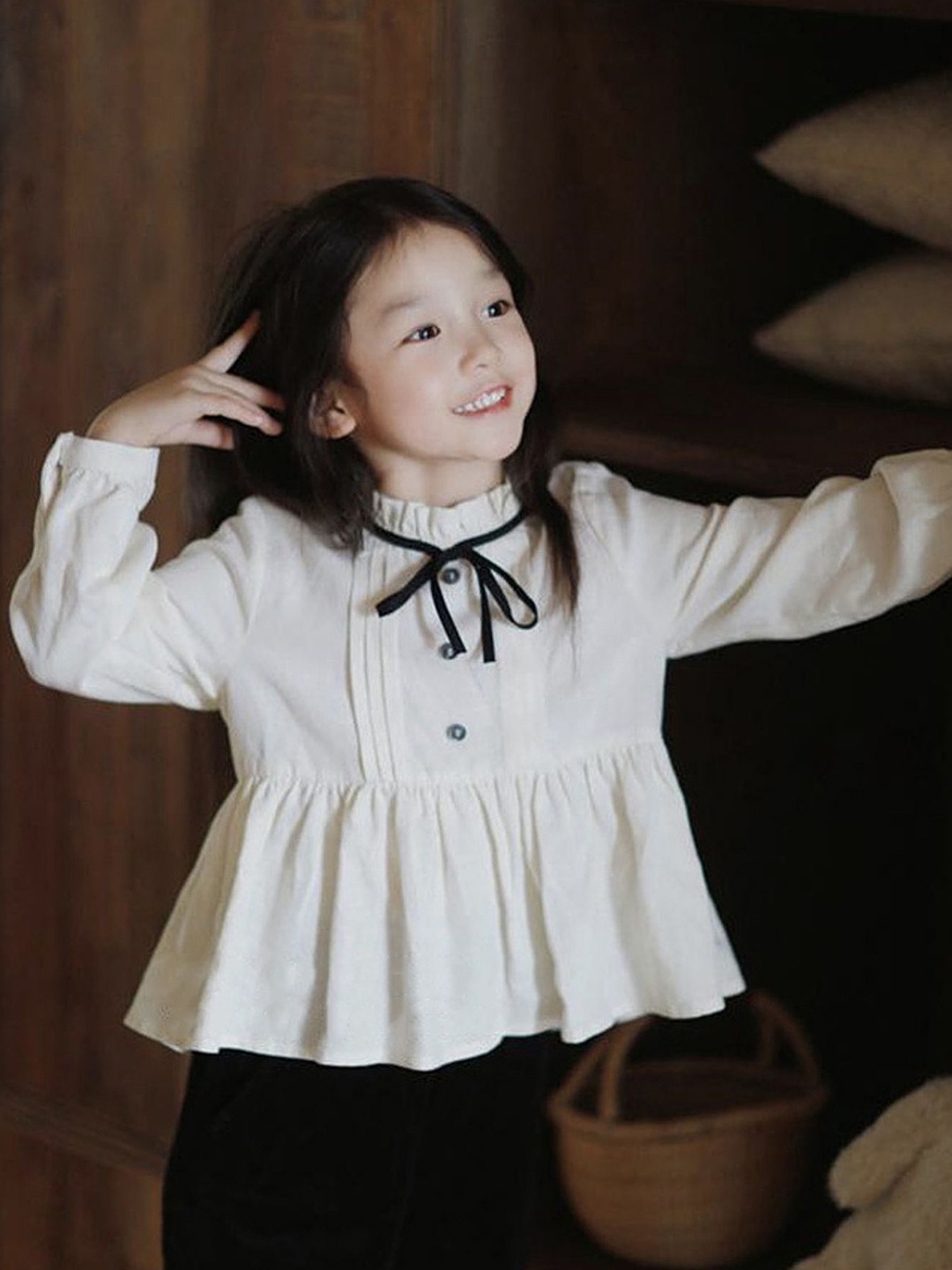 

LULU & SKY Tie-Up Neck Cotton Peplum Top, Beige