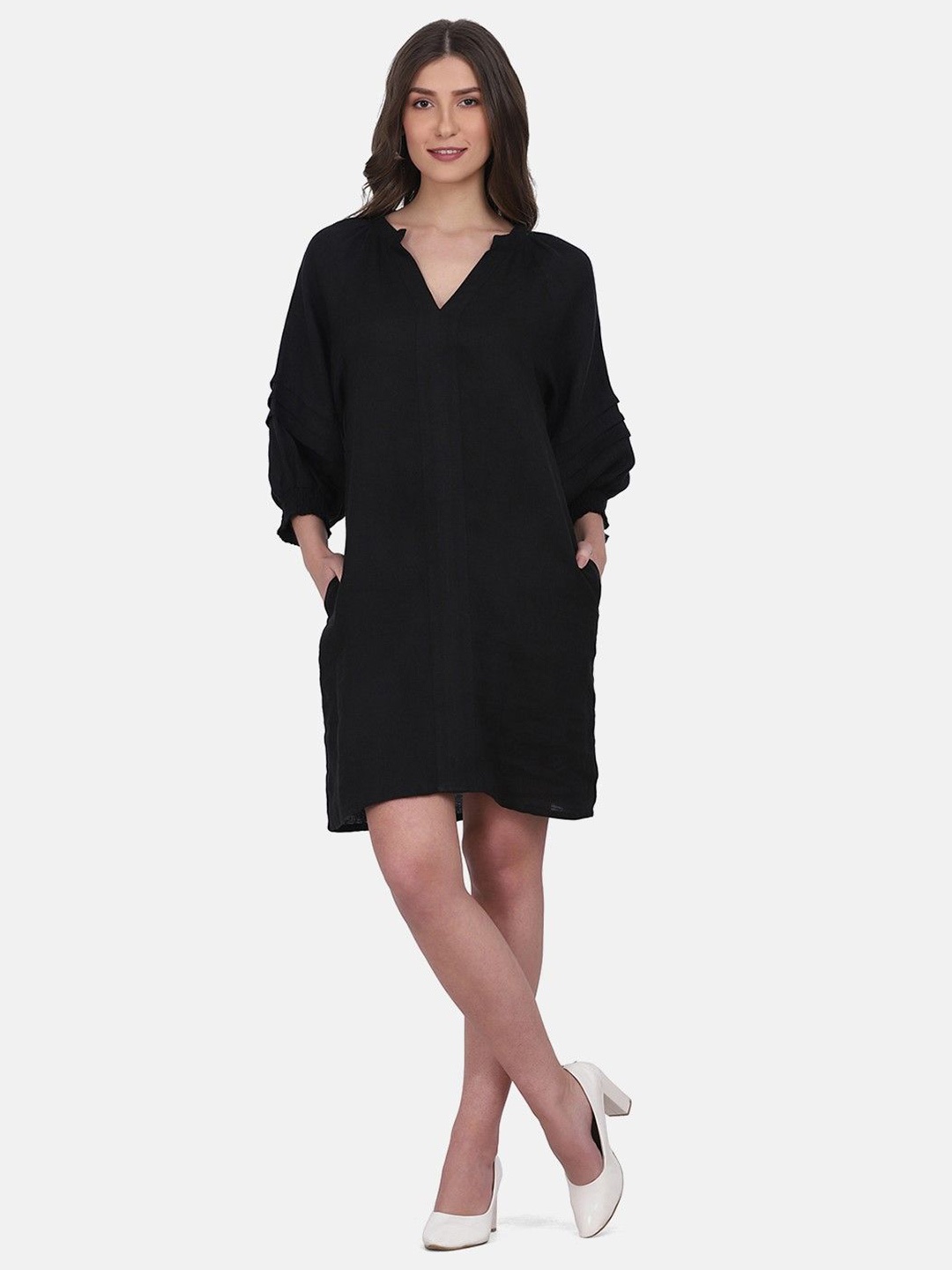 

ECO LEAS BY SHIPRA Linen Dress, Black