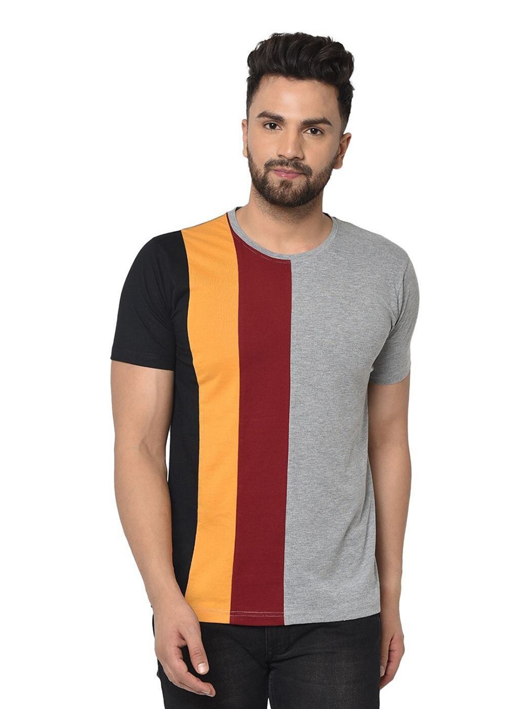 

Unicus Apparel Men Colourblocked Raw Edge T-shirt, Multi