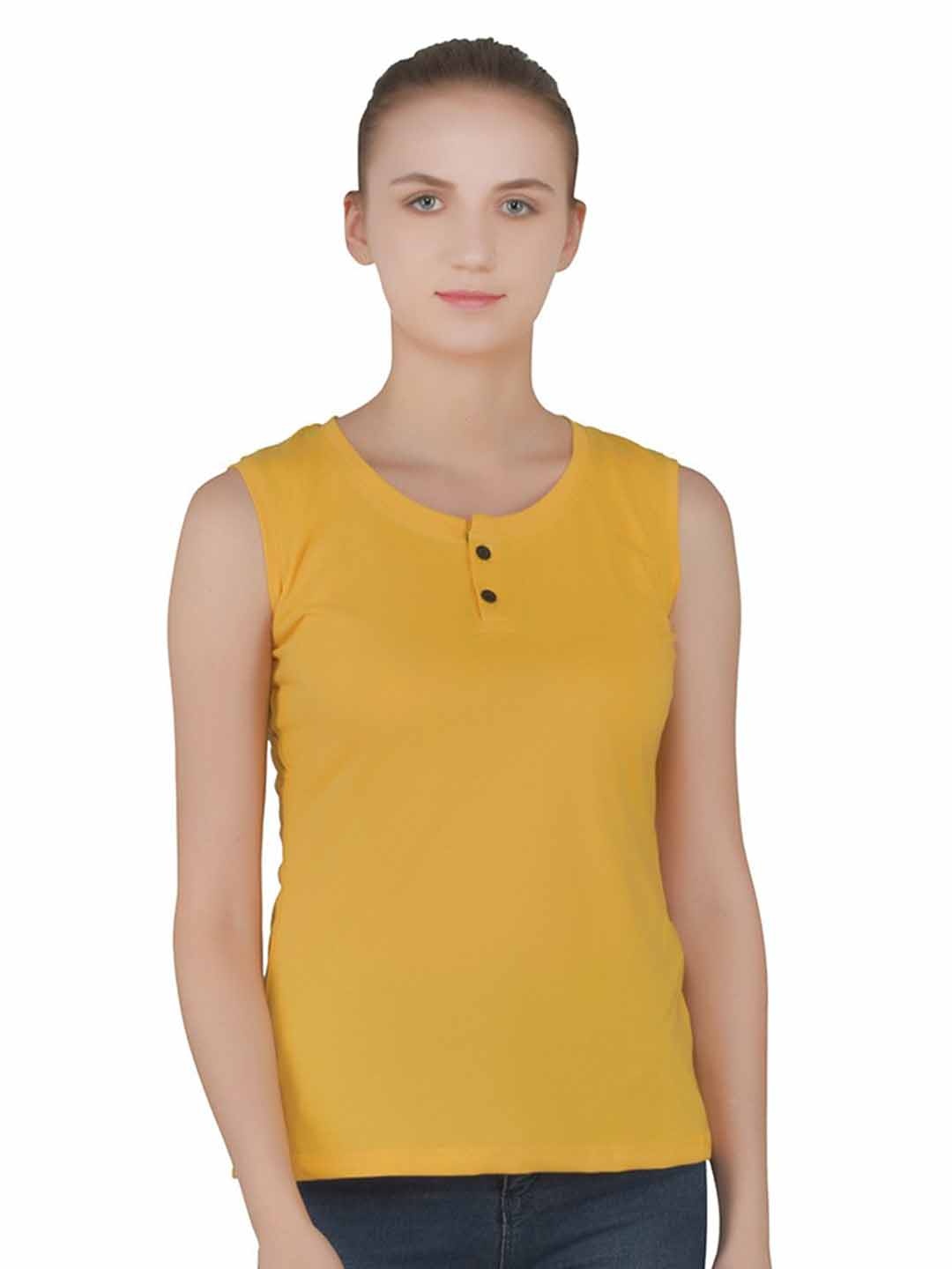 

BEYOU FASHION Women Henley Neck Pockets Slim Fit T-shirt, Yellow