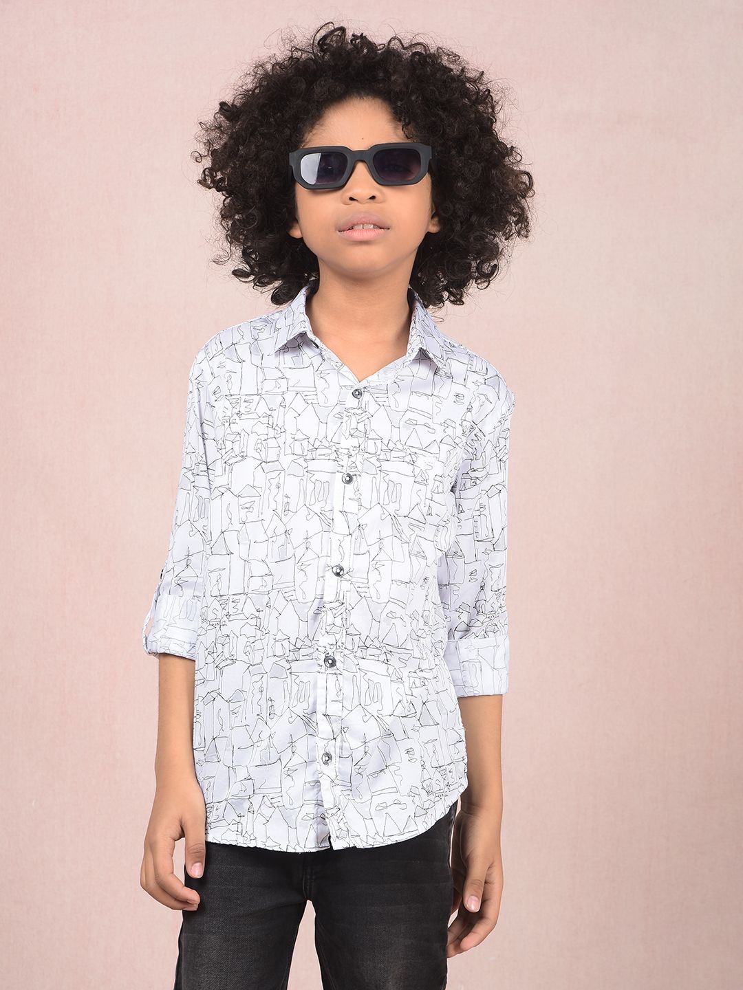 

Crimsoune Club Boys Classic Slim Fit Floral Opaque Casual Shirt, White