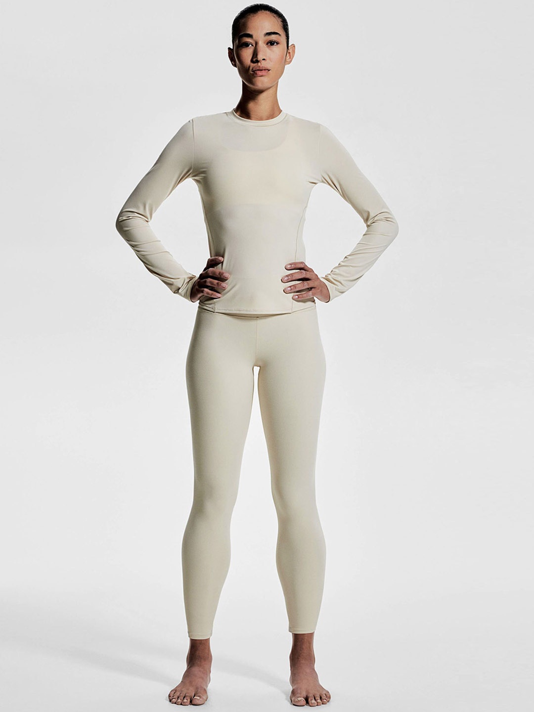 

H&M Ankle-Length Yoga Leggings With SoftMove Lycra, Beige