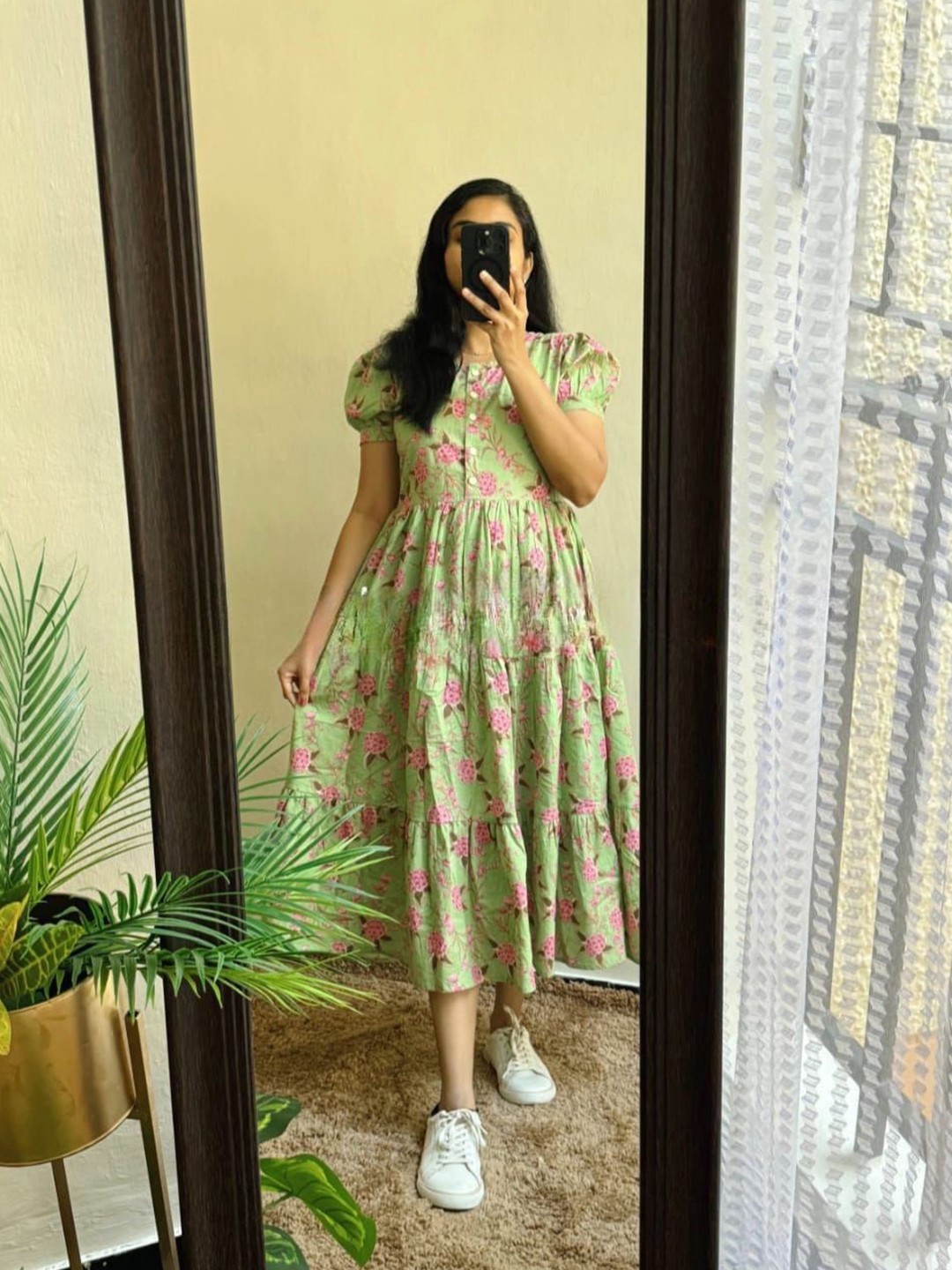 

THE WHITE FEATHERS Floral Print Fit & Flare Dress, Green
