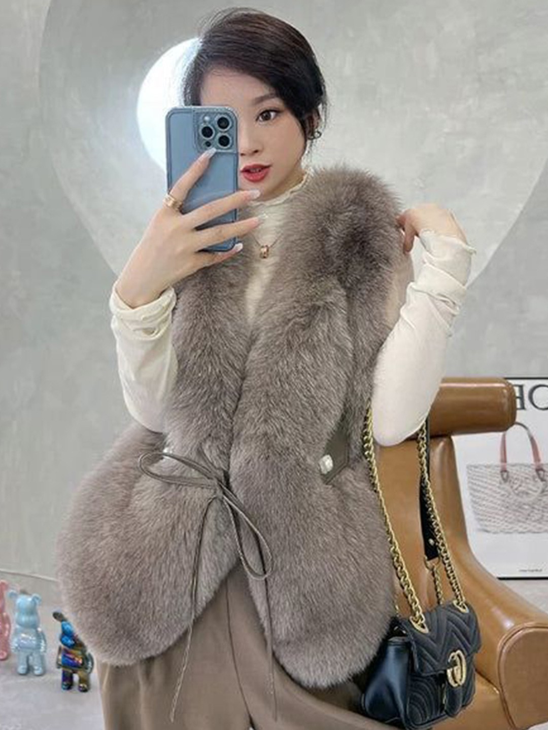 

PANKH Zifi Fur & Leather Formal Jacket, Charcoal