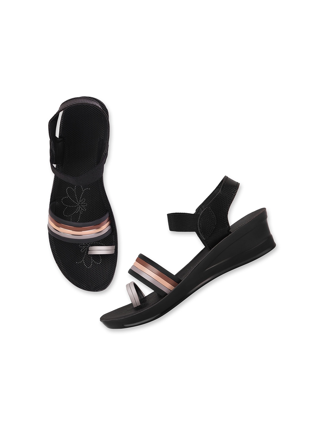 

PENNEN Women Open Toe Flats, Black