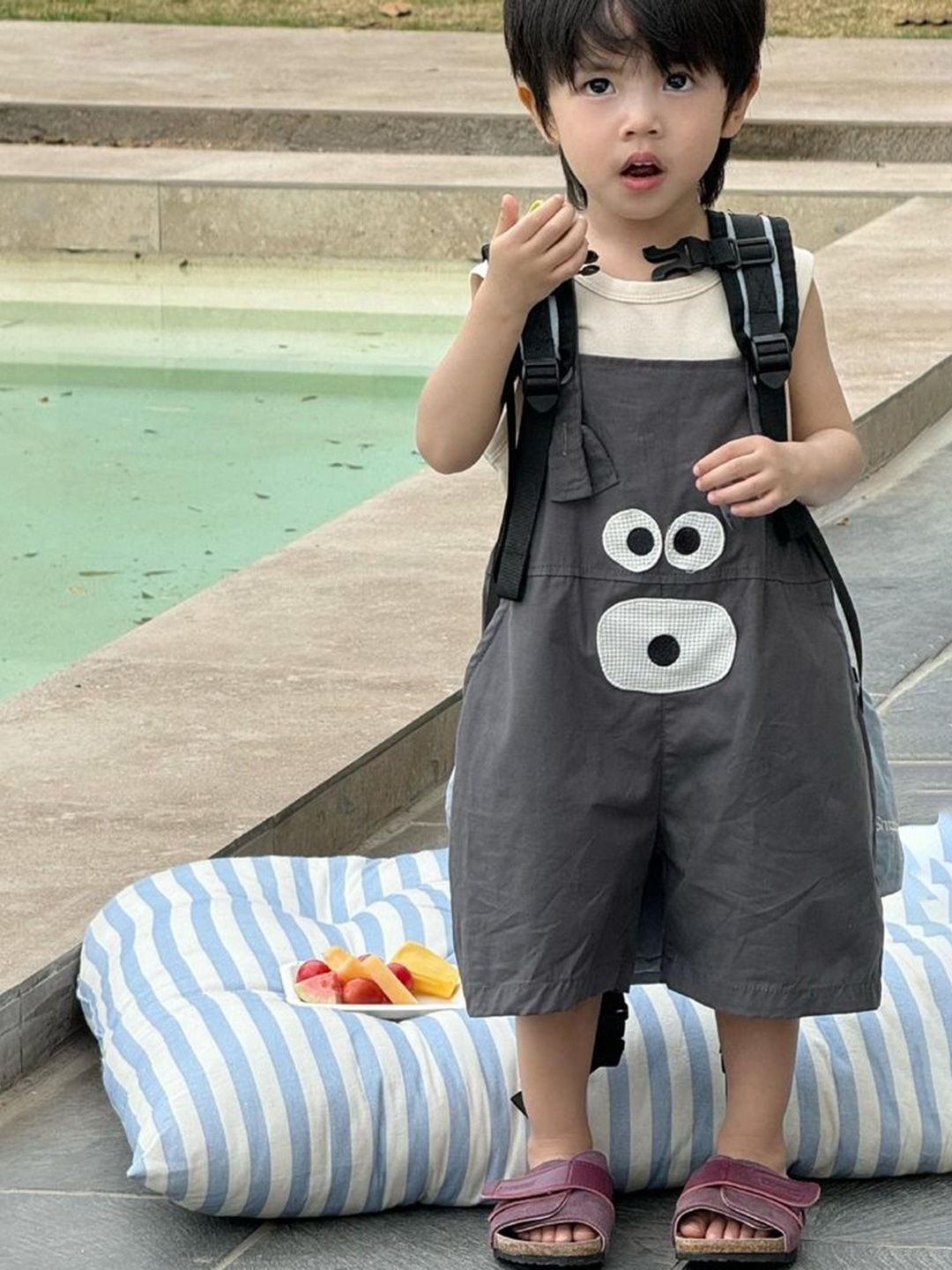 

LULU & SKY Boys Relaxed Fit Pure Cotton Short Dungaree, Grey