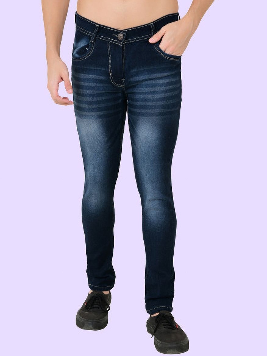 

COMFITS Men Classic Low Distress Heavy Fade Stretchable Jeans, Blue