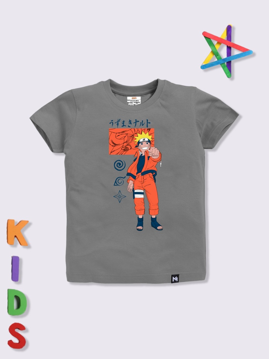 

YK X Minute Mirth Boys Naruto Printed Cotton T-shirt, Charcoal