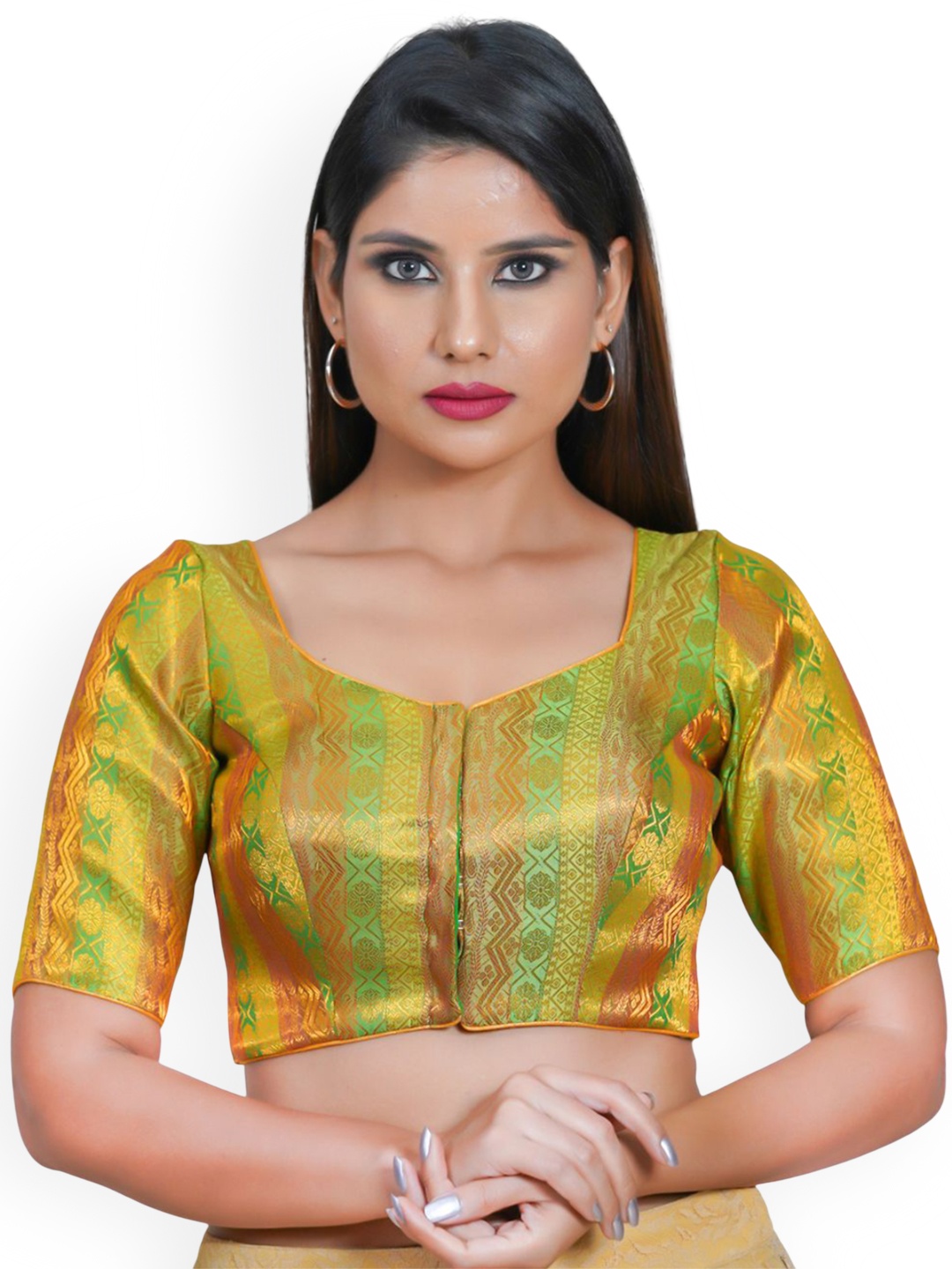

VAMAS - THE DESIGNER BLOUSES Women Sweetheart Neck Padded Saree Blouse, Green
