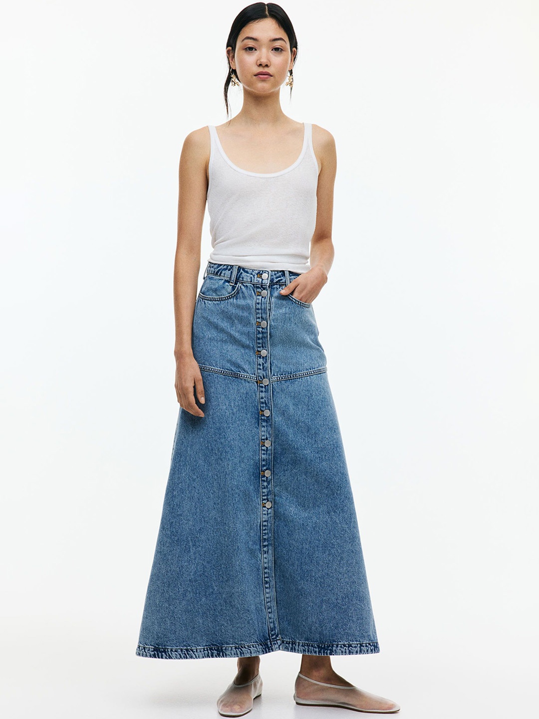 

H&M A-line Denim Skirt, Blue