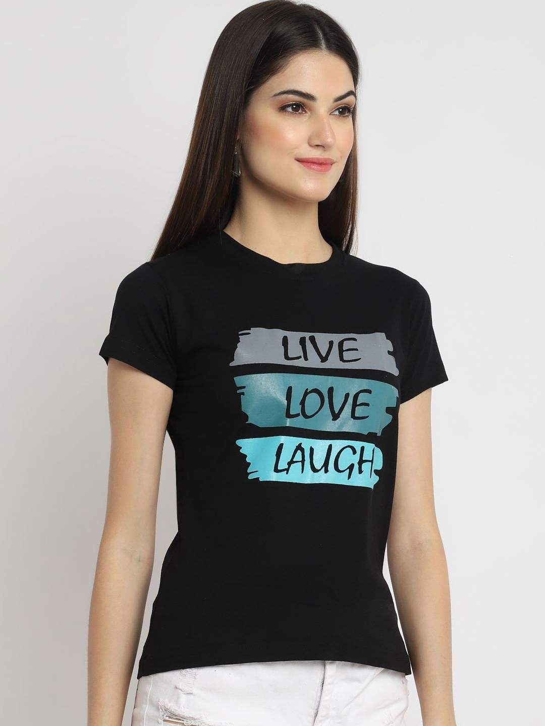 

Dreambe Women Typography Printed T-shirt, Black