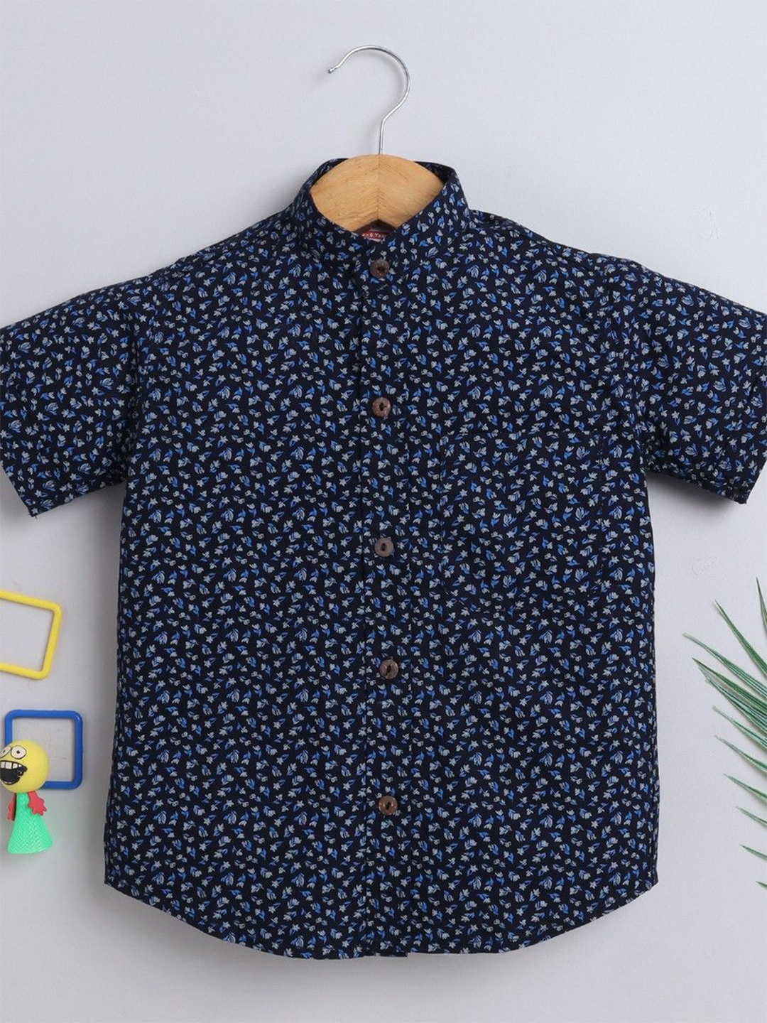 

BAATCHEET Boys Floral Opaque Printed Party Shirt, Navy blue