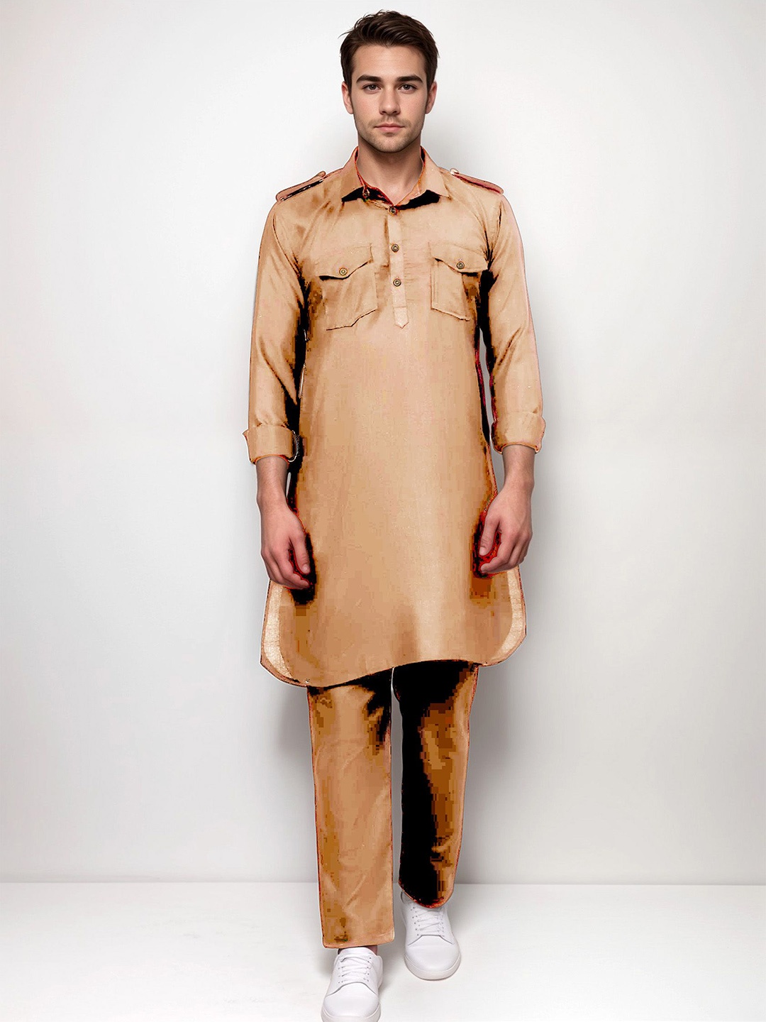 

Yugnik Men Regular Pure Cotton Kurta with Pyjamas, Orange