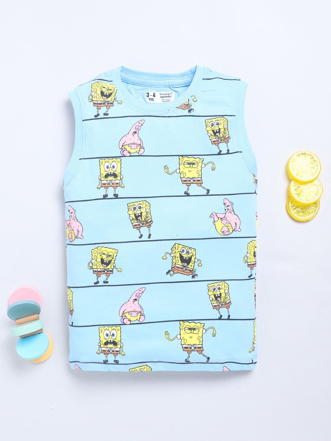 

YK X Minute Mirth Boys Sponge Bob Printed Pure Cotton T-shirt, Blue