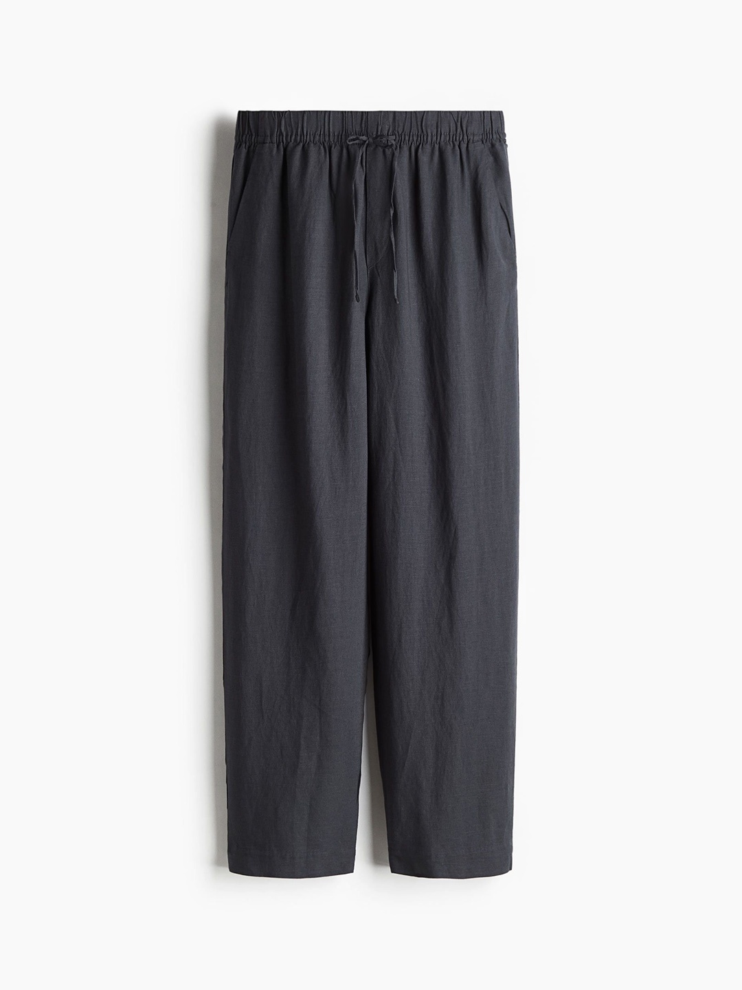 

H&M Linen-Blend Drawstring Trousers, Black