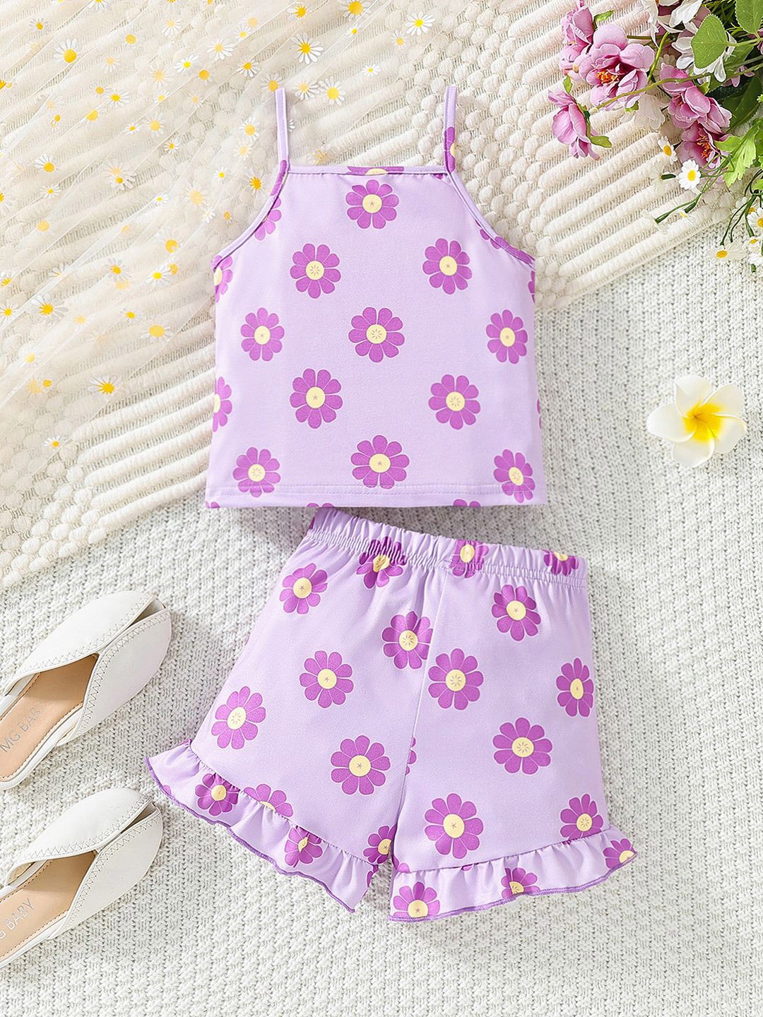 

YK Girls Printed Top & Shorts Clothing Set, Purple
