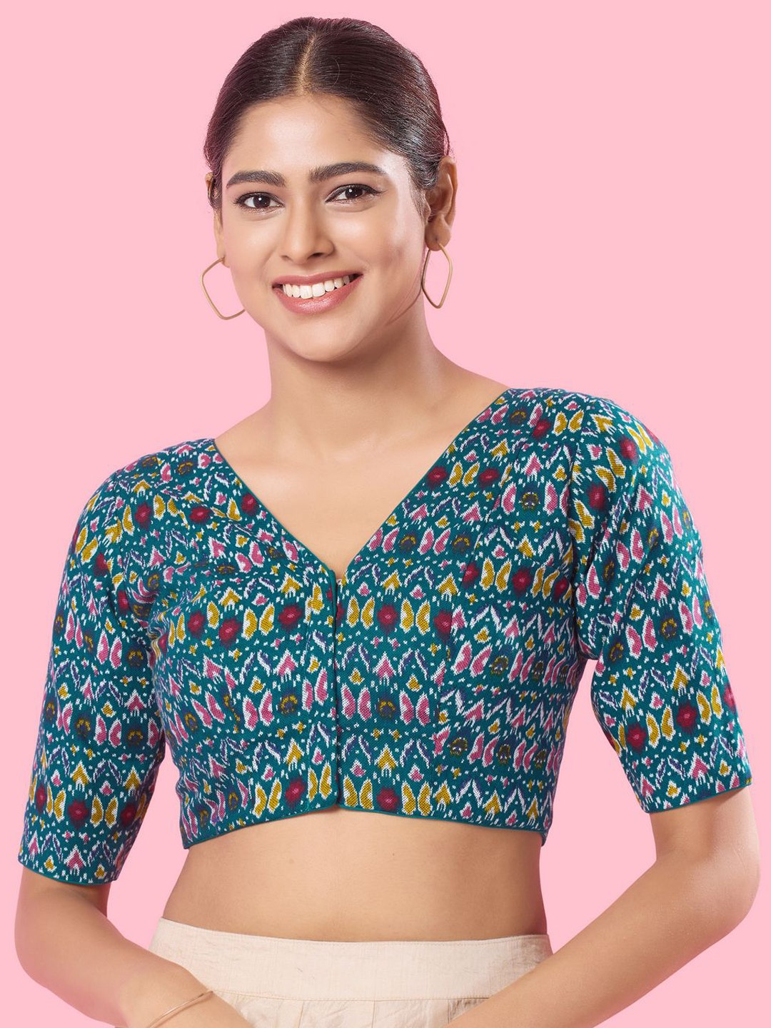 

VAMAS - THE DESIGNER BLOUSES Women V-Neck Padded Saree Blouse, Green