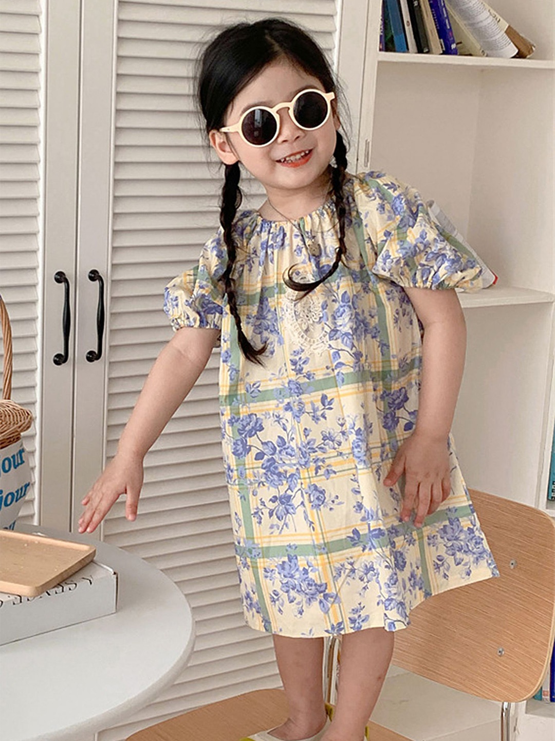 

LULU & SKY Floral Print Flutter Sleeve A-Line Dress, Yellow