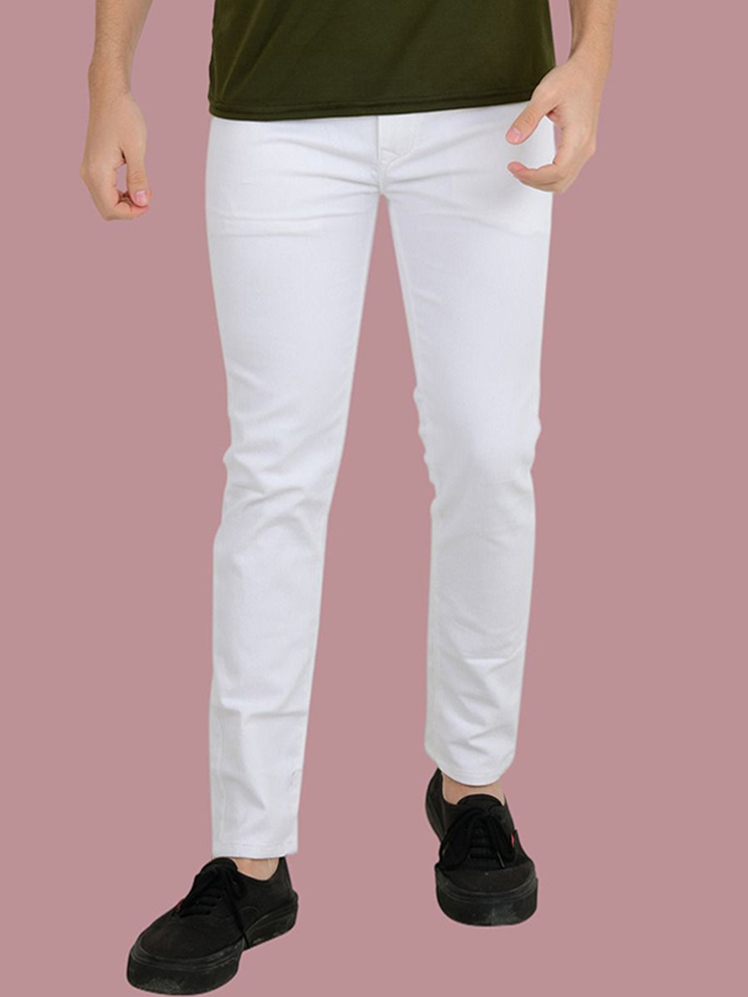 

COMFITS Men Classic Low Distress Stretchable Jeans, White