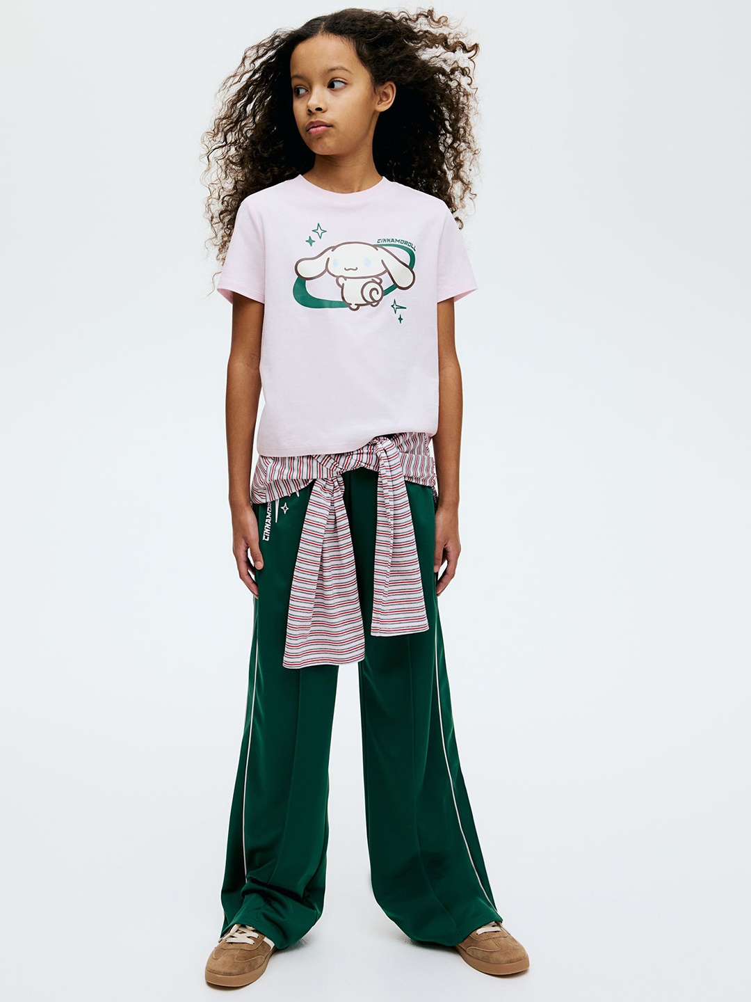 

H&M Wide-Leg Track Pants, Green
