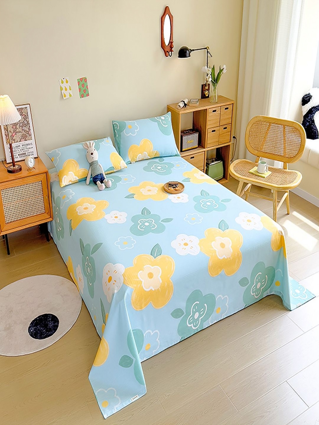 

JC HOME Blue & Yellow Ethnic Motifs 140 TC King Bedsheet with 2 Pillow Covers