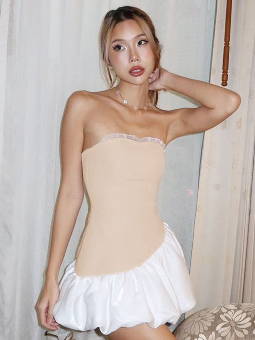 

LULU & SKY Off-Shoulder Fit & Flare Dress, Beige