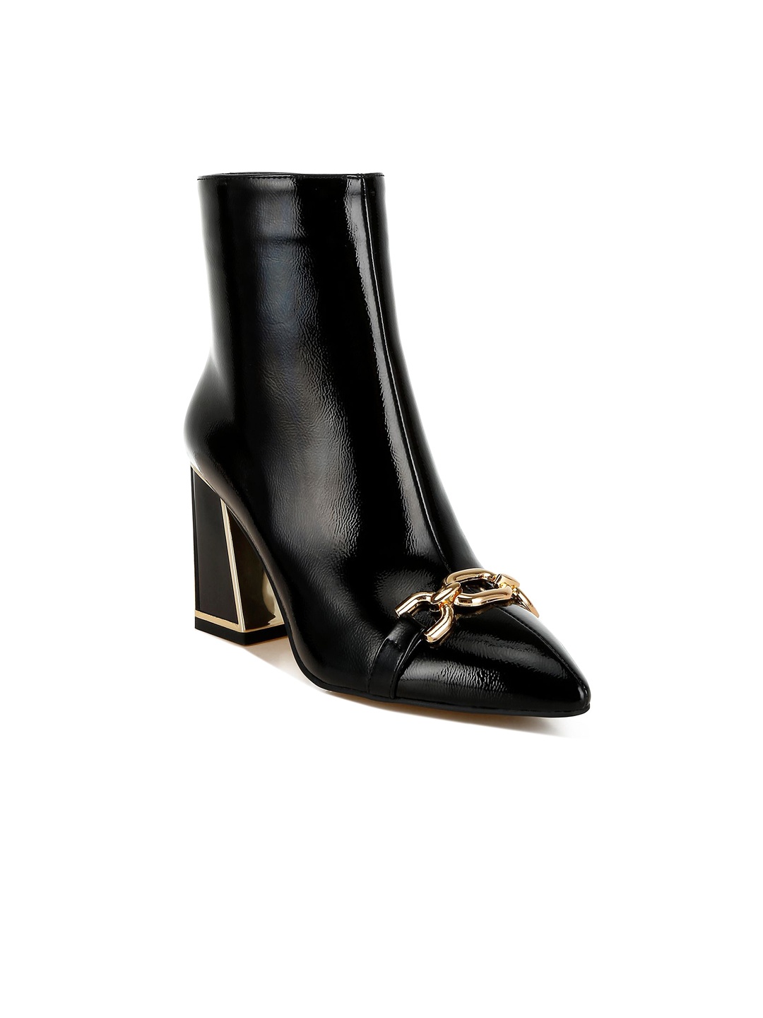 

London Rag Women Metallic Chain Detail Boots, Black