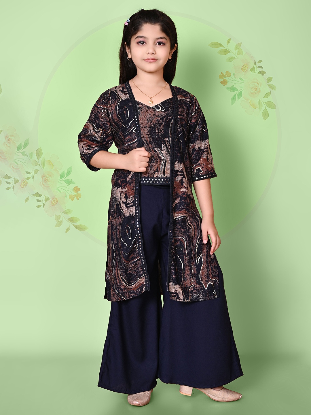 

SK DRESSES Girls Printed Top with Palazzos, Blue
