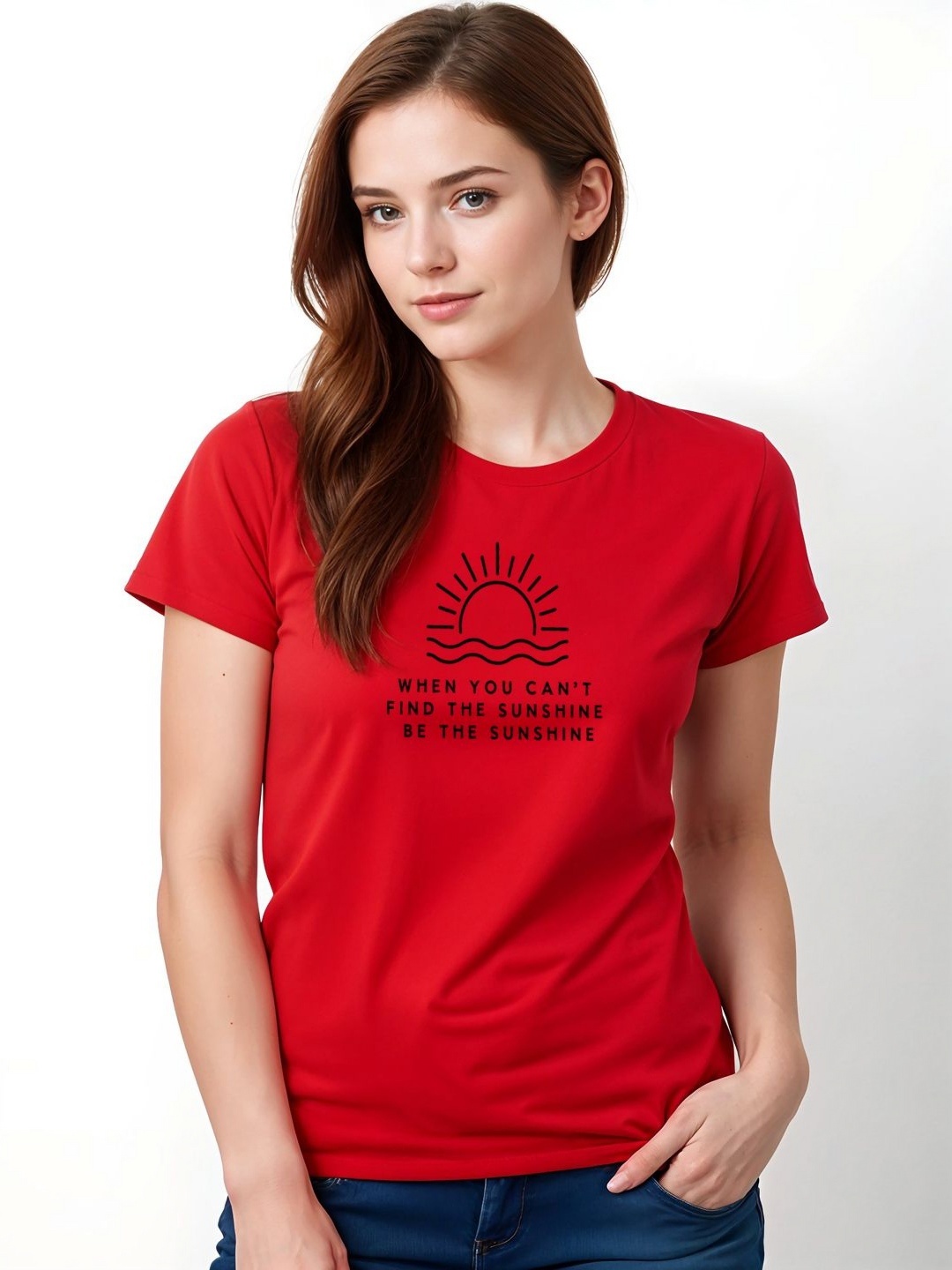 

DressBerry Women Typography Printed Raw Edge T-shirt, Red