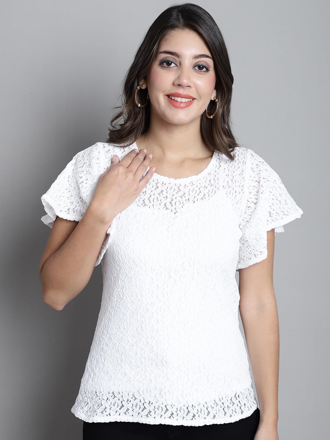 

SZN Flutter Sleeve Cotton Top, White
