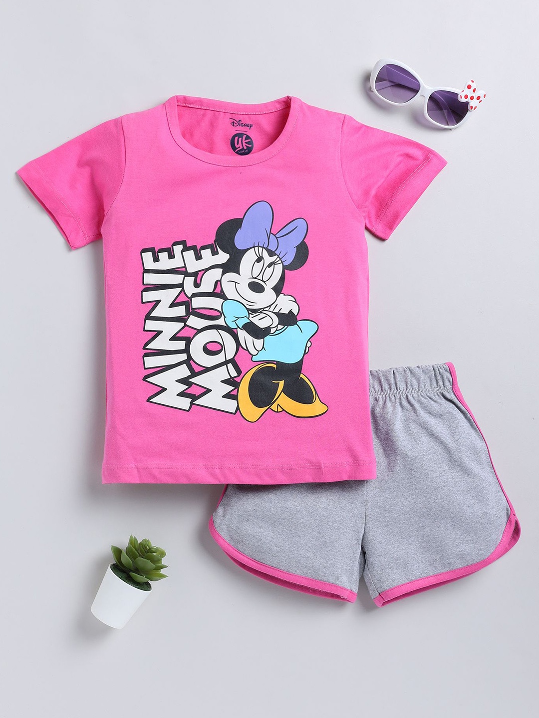 

YK Girls Printed T-shirt with Shorts, Fuchsia