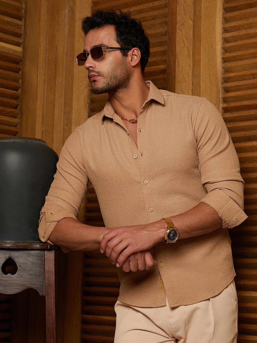 

Campus Sutra Men Classic Opaque Casual Shirt, Beige