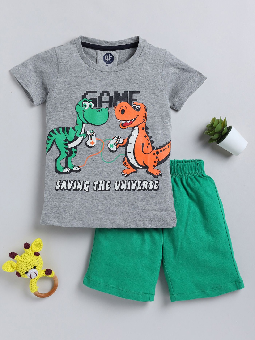 

YK Boys Printed T-shirt with Shorts, Grey