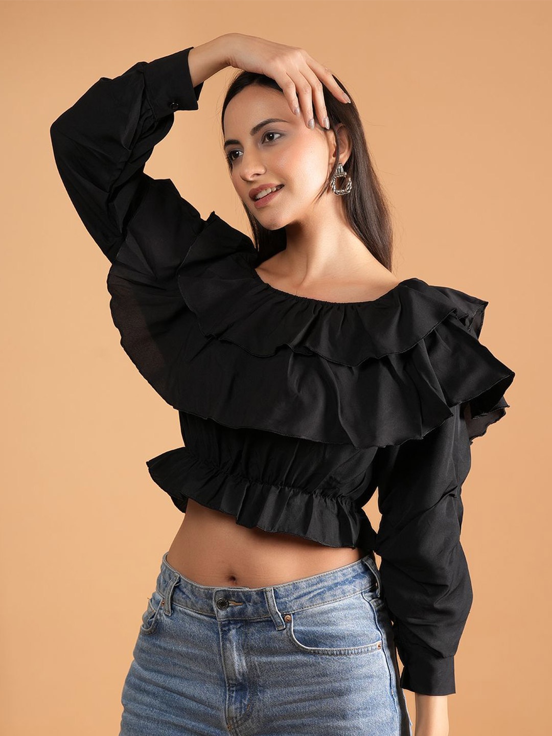 

Belfry Off-Shoulder Crepe long Top, Black