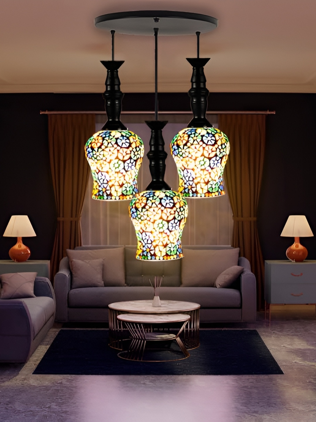 

GAUVIK Green & Yellow Printed Glass Ceiling Lamp