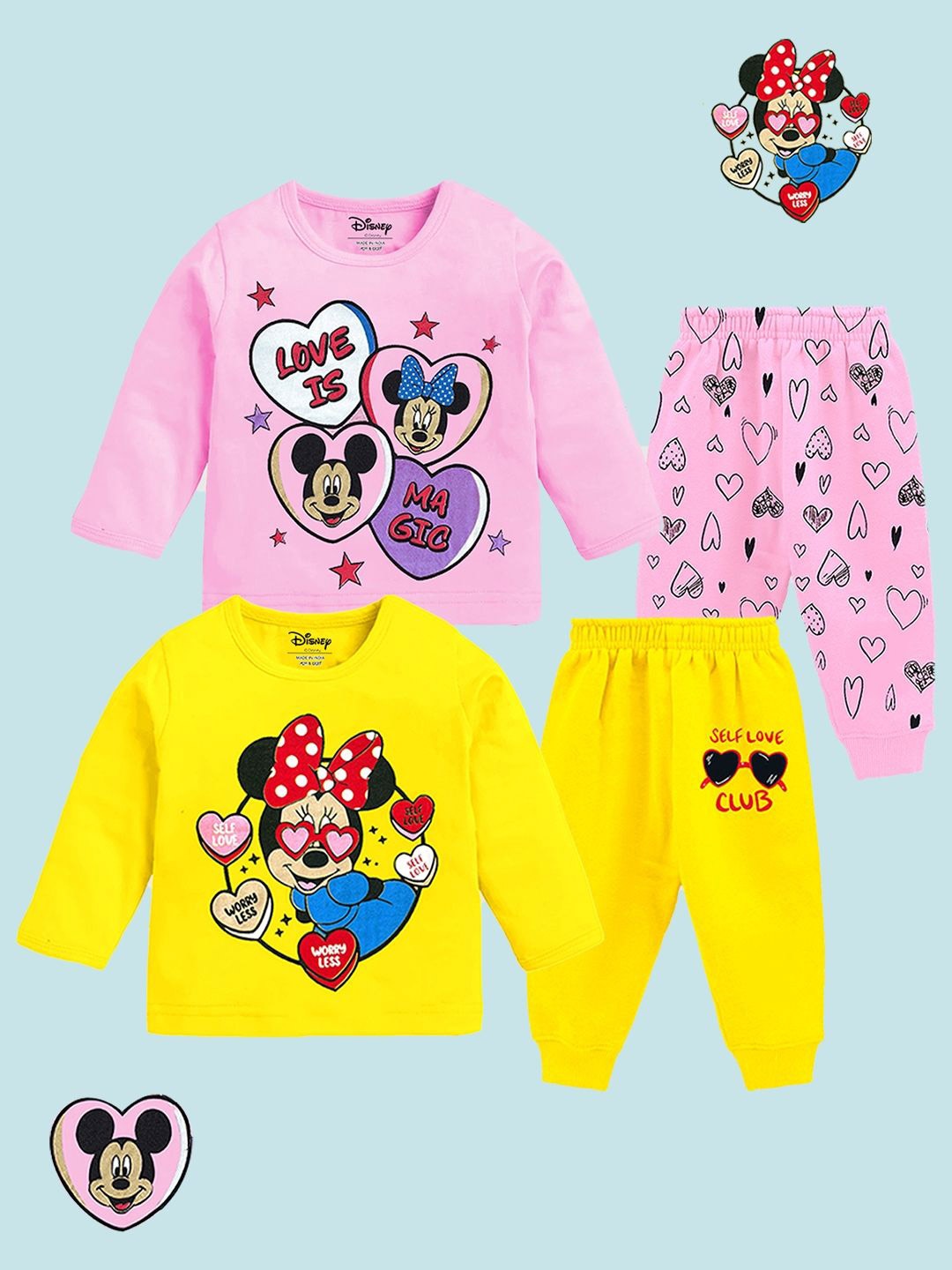 

Disney By Miss and Chief Girls Printed T-shirt with Pyjamas, Yellow