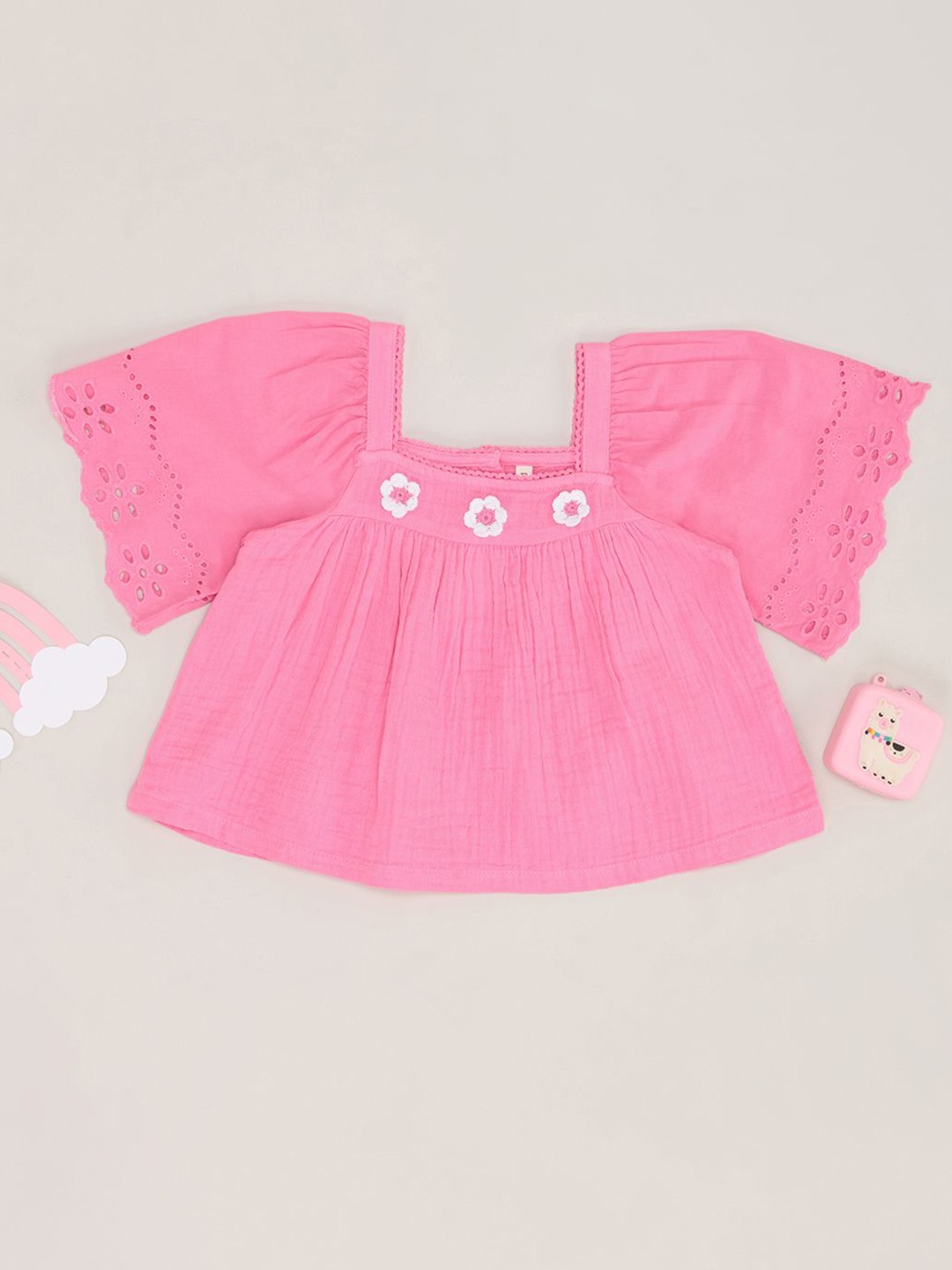 

Pantaloons Junior Puff Sleeve Cotton Top, Pink