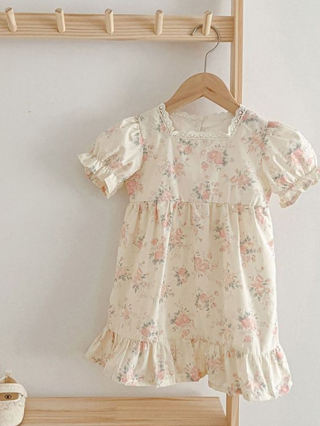 

LULU & SKY Floral Print Flutter Sleeve A-Line Dress, Beige