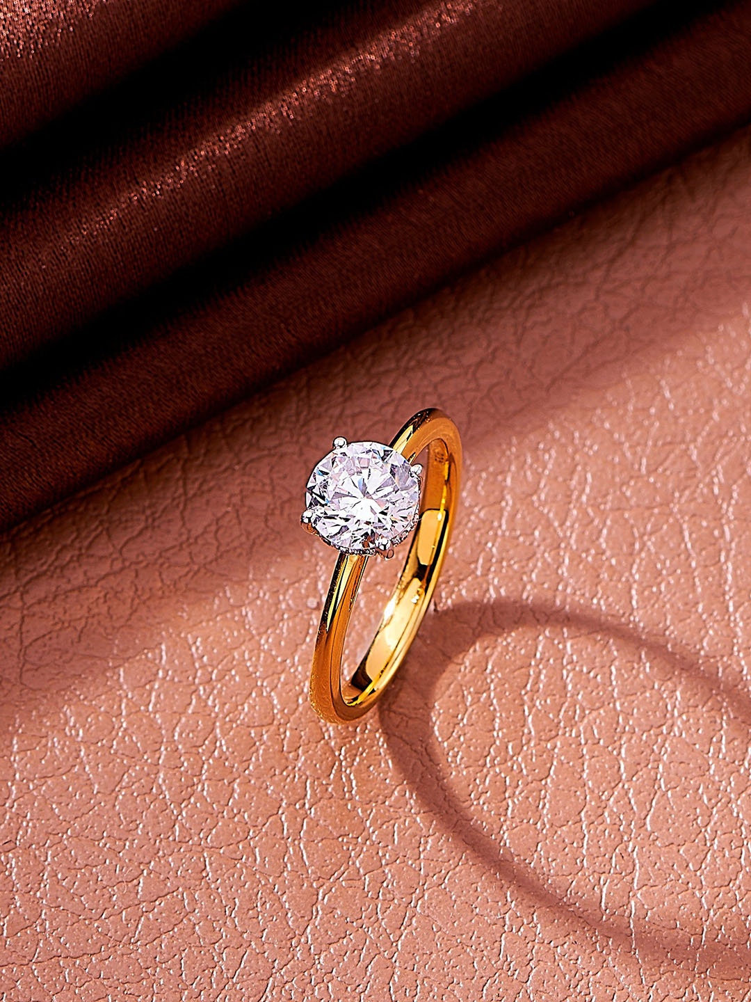 

Nipura 925 Sterling Silver Gold-Plated CZ Studded Solitaire Classic Finger Ring