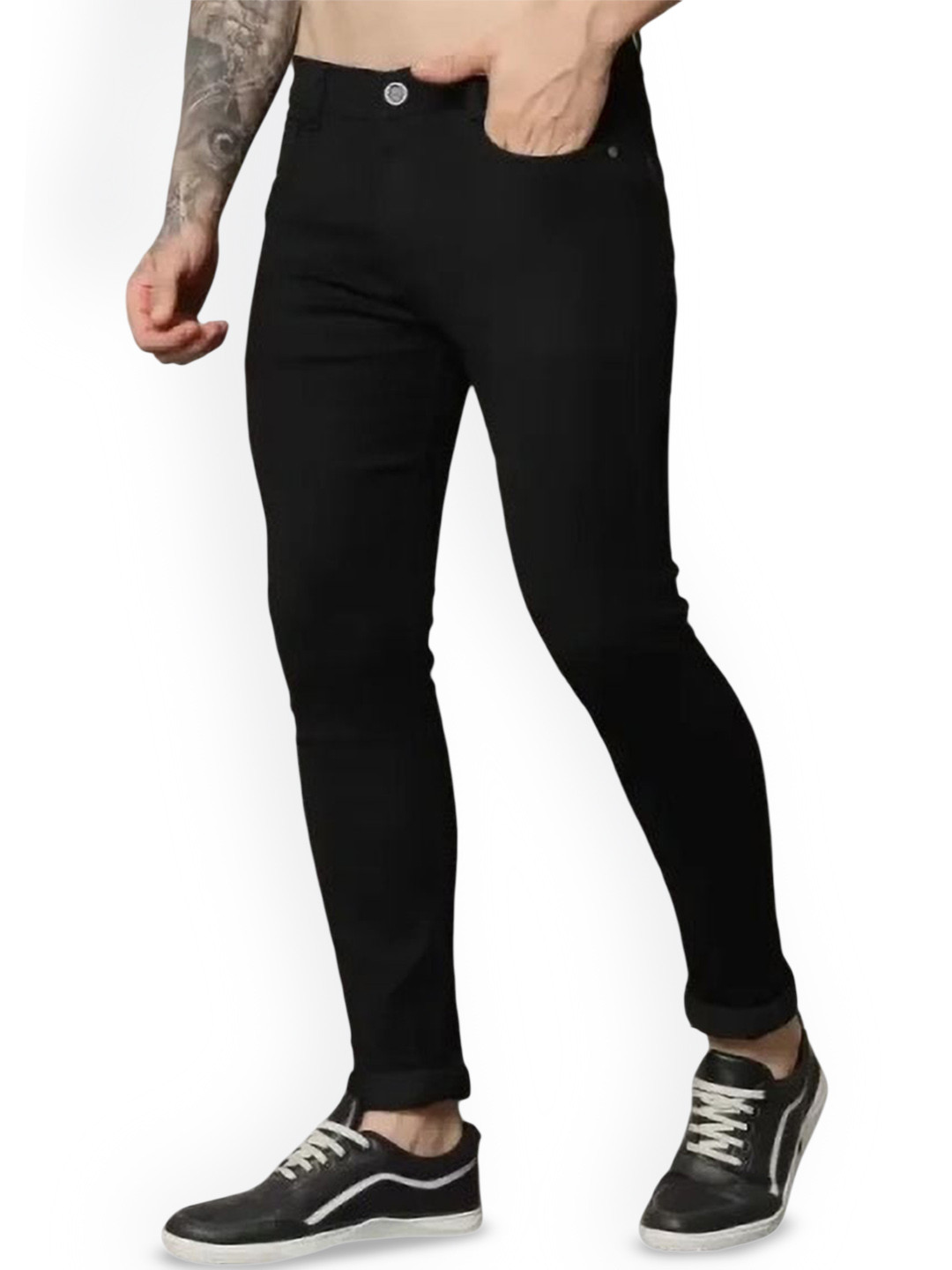 

COMFITS Men Classic Slash Knee Stretchable Jeans, Black